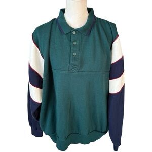 Vtg 90s JB buck green blue polo rugby shirt long sleeve men X-Large 2x preppy
